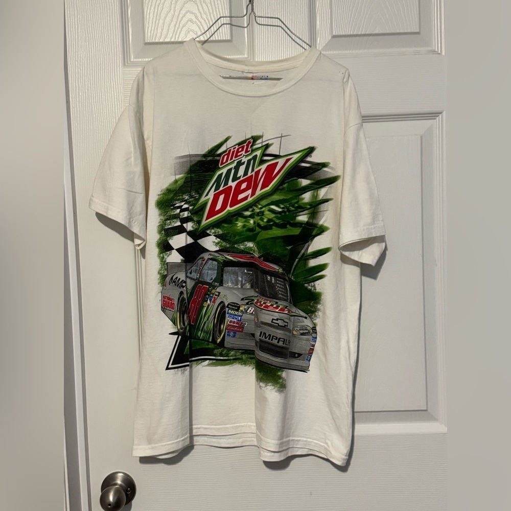 Dale Jr NASCAR Authentic T-Shirt Diet Mountain Dew Mens Sz LG Vintage Worn Shirt